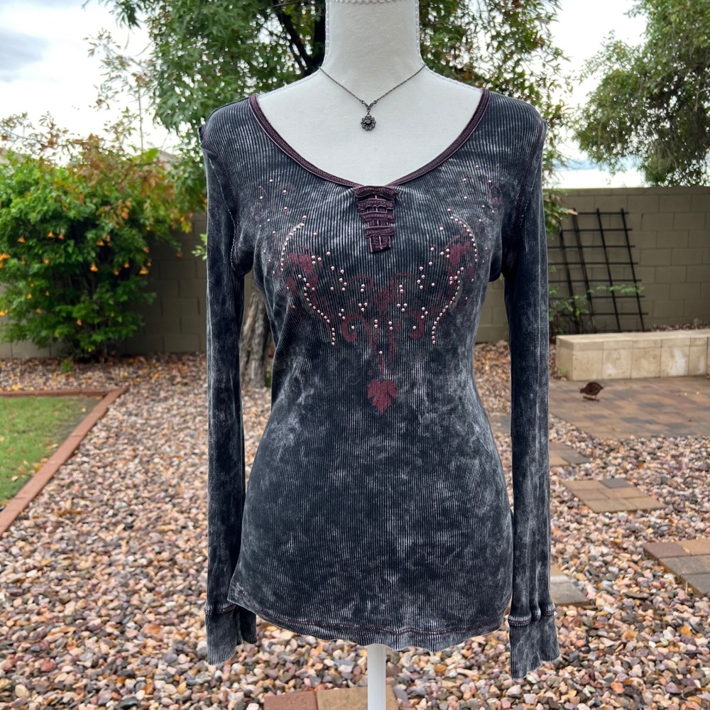 vintage cyber y2k rhinestone graphic long sleeve top